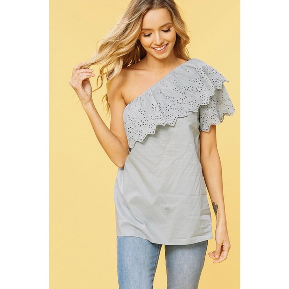 Sage One Shoulder Eyelet Top
